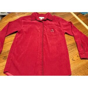 Castles Sport Womens Red Faux Suede Whipstitch Button Up Shirt Logo Size L